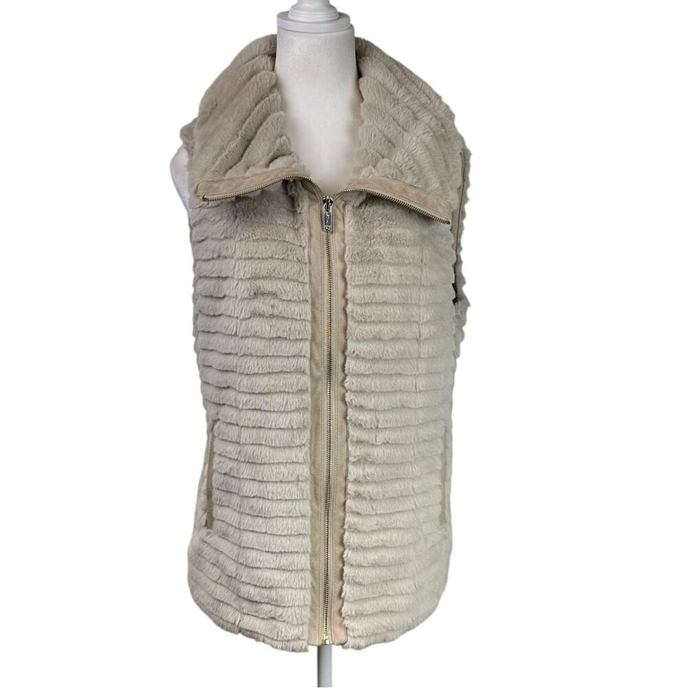 Calvin Klein Beige Faux Fur Vest Full Zip Size Medium